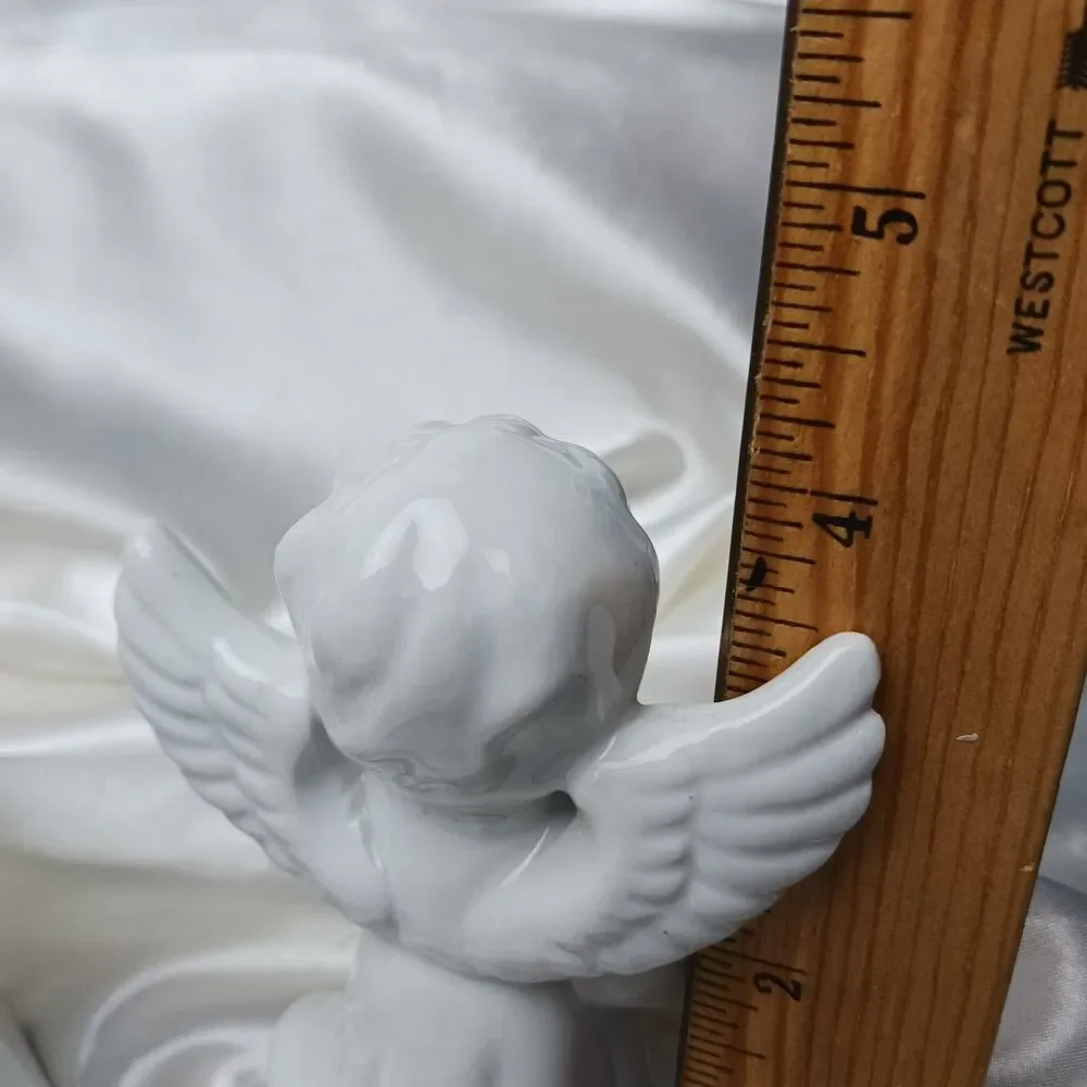 Pair Of Vintage White Ceramic Cherub Angel Candle Holder Figurines 4''